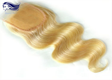 China Blonde Remy-Spitzenoberteil-Schließungs-Körper-Wellen-brasilianischer Haar-Freistil fournisseur